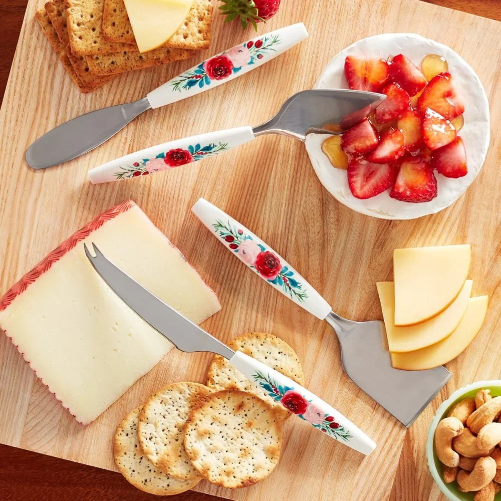 Pioneer Woman Wishful Winter Holiday Cheese Knife 4pc Set White Floral Christmas